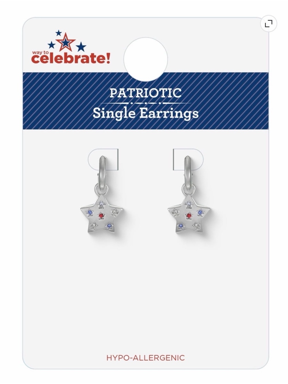 Patriotic Silver Star Hoop Crystal Mini
Hoop Earrings with Red & Blue NWT